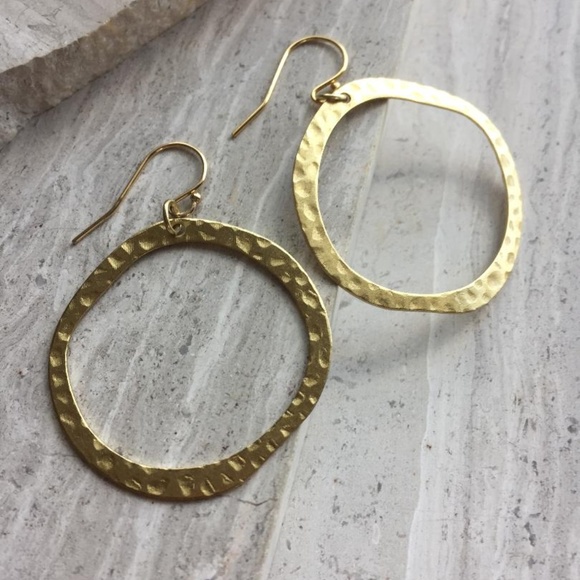 14K gold/sterling silver Hammered Hoop Earrings - Picture 2 of 3